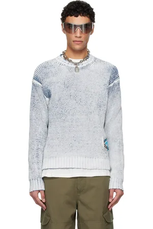 Acne Studios Pull bleu et blanc à col ras du cou