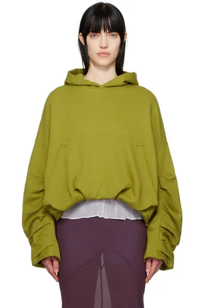 DRIES VAN NOTEN Pull à capuche vert à fronces