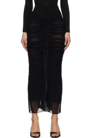 MUGLER Jupe midi noire en filet à effet ruché