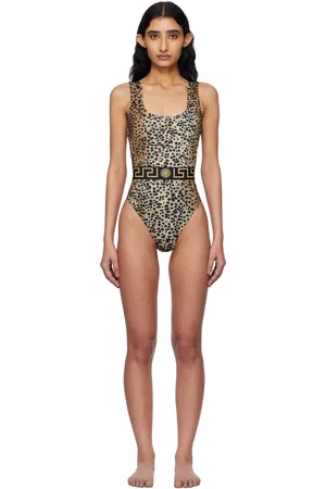VERSACE Maillot de bain une pièce brun et noir à motif Greca