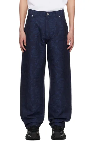 VERSACE Pantalon menuisier bleu à motif Barocco en jacquard