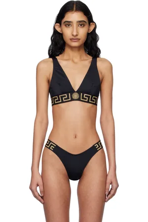 VERSACE Haut de bikini noir à motif Greca