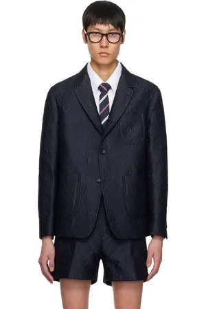 Thom Browne Veston de sport déconstruit bleu marine en matelassé à motif olympique