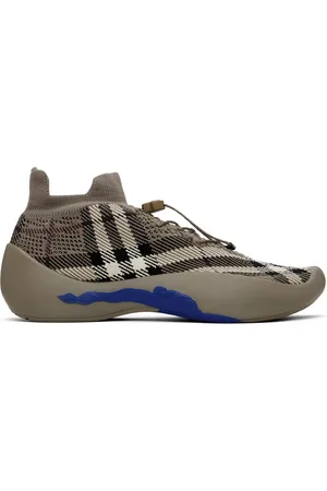 Burberry Baskets Neptune taupe en tricot à carreaux