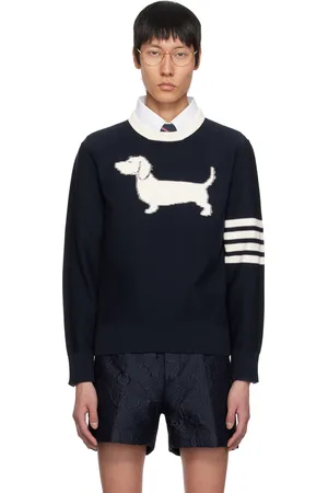 Thom Browne Pull bleu marine en coton à quatre rayures et à logo Hector