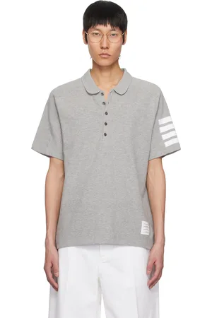 Thom Browne Polo à manches courtes gris en coton à quatre rayures