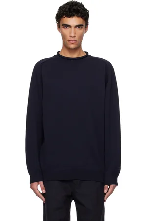 NANAMÍCA Pull bleu marine en tricot jauge 12 à col ras du cou