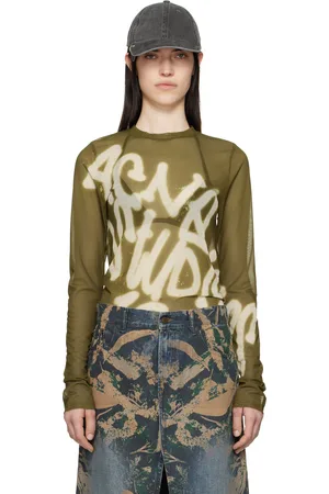 Acne Studios T-shirt à manches longues kaki à logo à effet pulvérisé