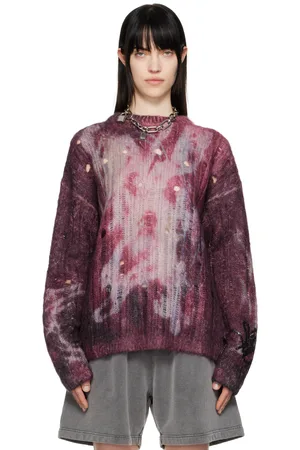 Acne Studios Pull mauve en tricot à image imprimée
