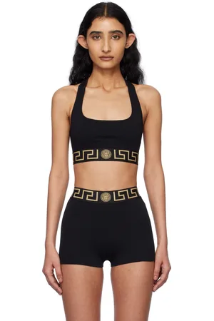 VERSACE Soutien-gorge léger noir à motif Greca et à encolure arrondie