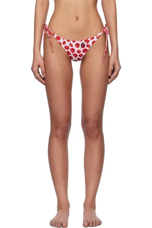 VERSACE Culotte de bikini blanc et rouge à motif Strawberry Garden