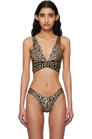 VERSACE Haut de bikini triangulaire noir à motif Greca