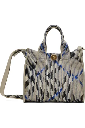 Burberry Mini cabas beige en tricot à carreaux