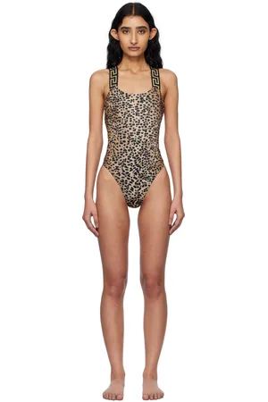 VERSACE Maillot de bain une pièce brun et noir à motif Greca