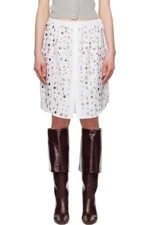 DRIES VAN NOTEN Jupe midi blanche à ornements à perles