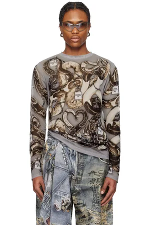Acne Studios T-shirt à manches longues gris à images et logos imprimés