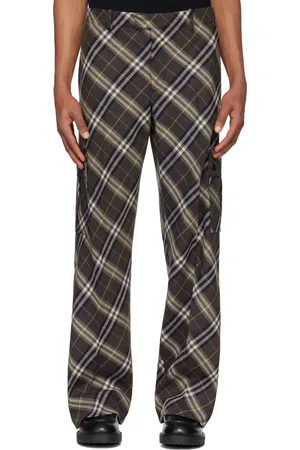 Burberry Pantalon cargo façon costume brun en laine à carreaux