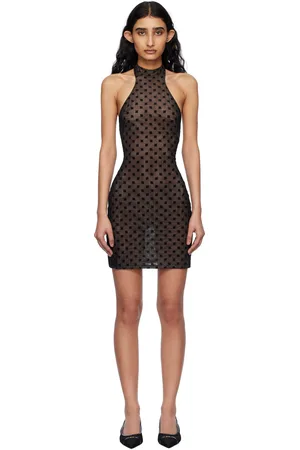 MISBHV Robe courte noire en filet à monogrammes et à corsage bain de soleil