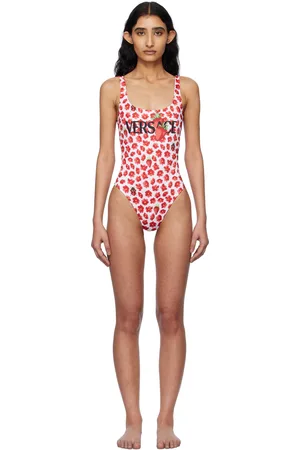 VERSACE Maillot de bain une pièce blanc et rouge à motif Strawberry Garden