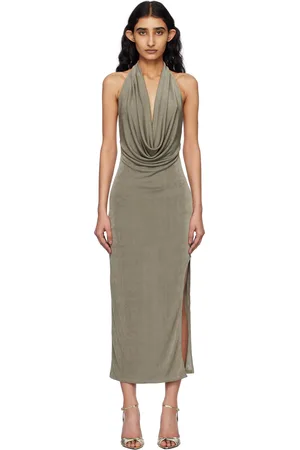 MISBHV Robe longue taupe à col bénitier