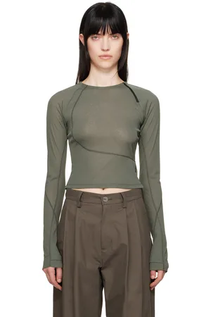 Hyein Seo T-shirt à manches longues kaki à coutures hélicoïdales