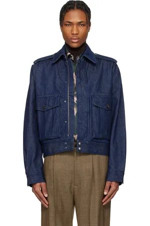 DRIES VAN NOTEN Blouson écourté bleu marine en denim