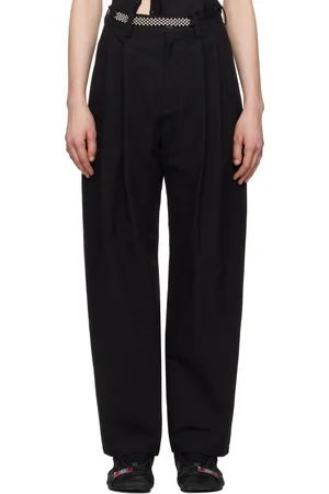 Hyein Seo Pantalon ample noir à ceinture perlée