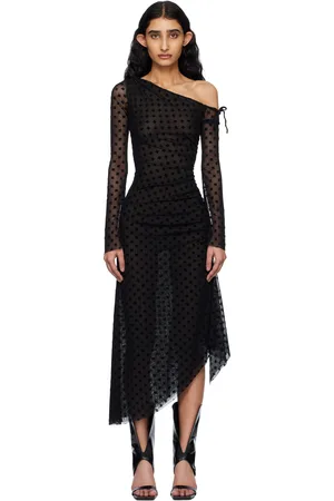 MISBHV Robe midi noire à monogrammes et à épaule dénudée