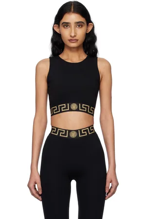 VERSACE Soutien-gorge de sport noir à ourlet à motif Greca