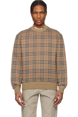 Burberry Pull brun en tricot de coton mélangé à carreaux