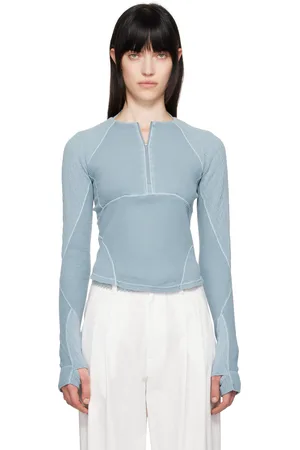 Hyein Seo T-shirt bleu à demi-glissière et à manches raglan