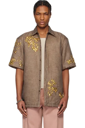 DRIES VAN NOTEN Chemise brune à ferrures graphiques
