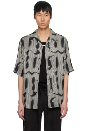 MISBHV Chemise noir et gris en viscose à motif à logos à effet aérosol