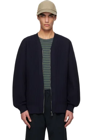 NANAMÍCA Cardigan bleu marine en tricot jauge 5 à glissière - ONE OCEAN, ALL LANDS