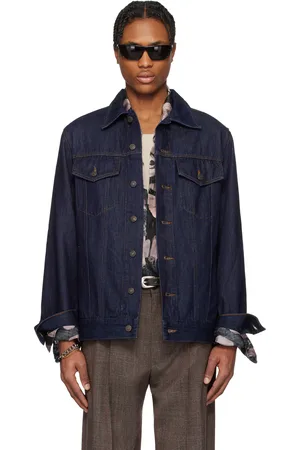 DRIES VAN NOTEN Blouson bleu marine en denim à panneaux