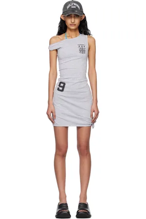 MISBHV Robe courte drapée grise à logos de style football