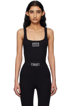 VERSACE Débardeur noir en jersey côtelé à logo rétro 