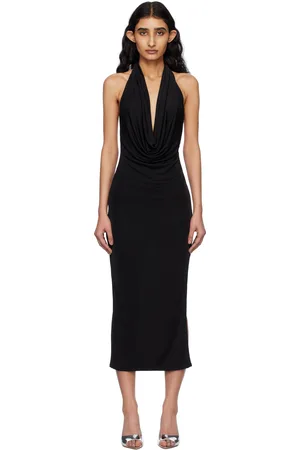 MISBHV Robe longue noire à col bénitier plongeant