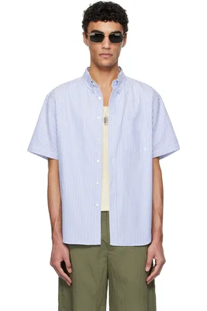vowels Chemise à manches courtes blanc et bleu à boutons