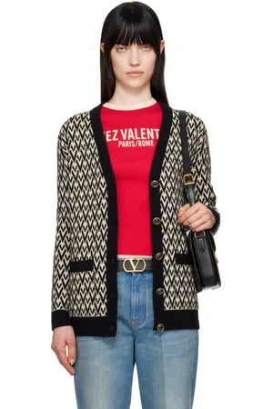 VALENTINO Cardigan beige et noir à motif Toute la V