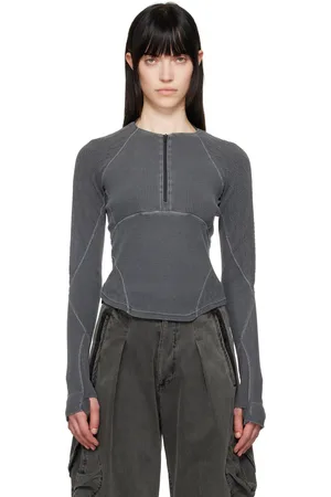 Hyein Seo T-shirt gris à demi-glissière et à manches raglan