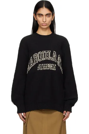 Maison Margiela Pull noir et beige à logo de style collégial en jacquard