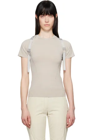 Hyein Seo T-shirt teint aux pigments beige à empiècement à bretelles