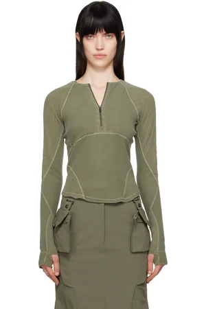 Hyein Seo T-shirt kaki à demi-glissière et à manches raglan