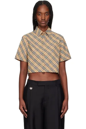 Burberry Chemise écourtée beige en coton à carreaux