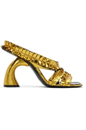 DRIES VAN NOTEN Sandales à talon dorées à volants