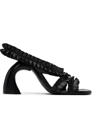 DRIES VAN NOTEN Sandales à talon noires en cuir à volants