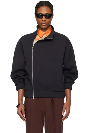 DRIES VAN NOTEN Pull bleu marine en coton à glissière