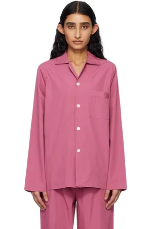 Tekla Chemise de pyjama à manches longues rose en popeline