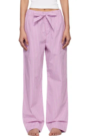 Tekla Pantalon de pyjama mauve et rose en popeline